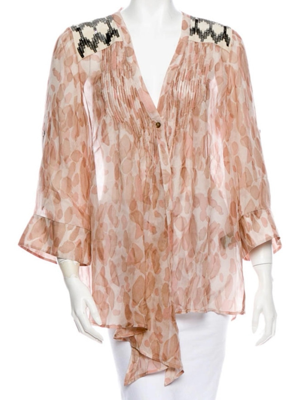Elizabeth and James Sheer Leopard-print Abstract Tokyo Blouse Small